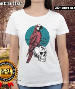 Alt Text: Top Avatar Parrot Skull Ladies Tee featuring a vibrant parrot skull design on a stylish women's t-shirt.