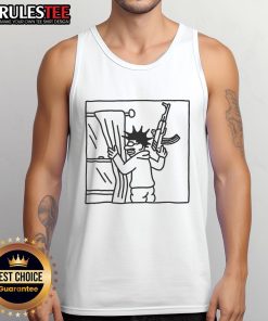 Top-Awful-Whos-That-Peeking-Through-My-Window-Tank-Top featuring a humorous design of a face peeking through a window.