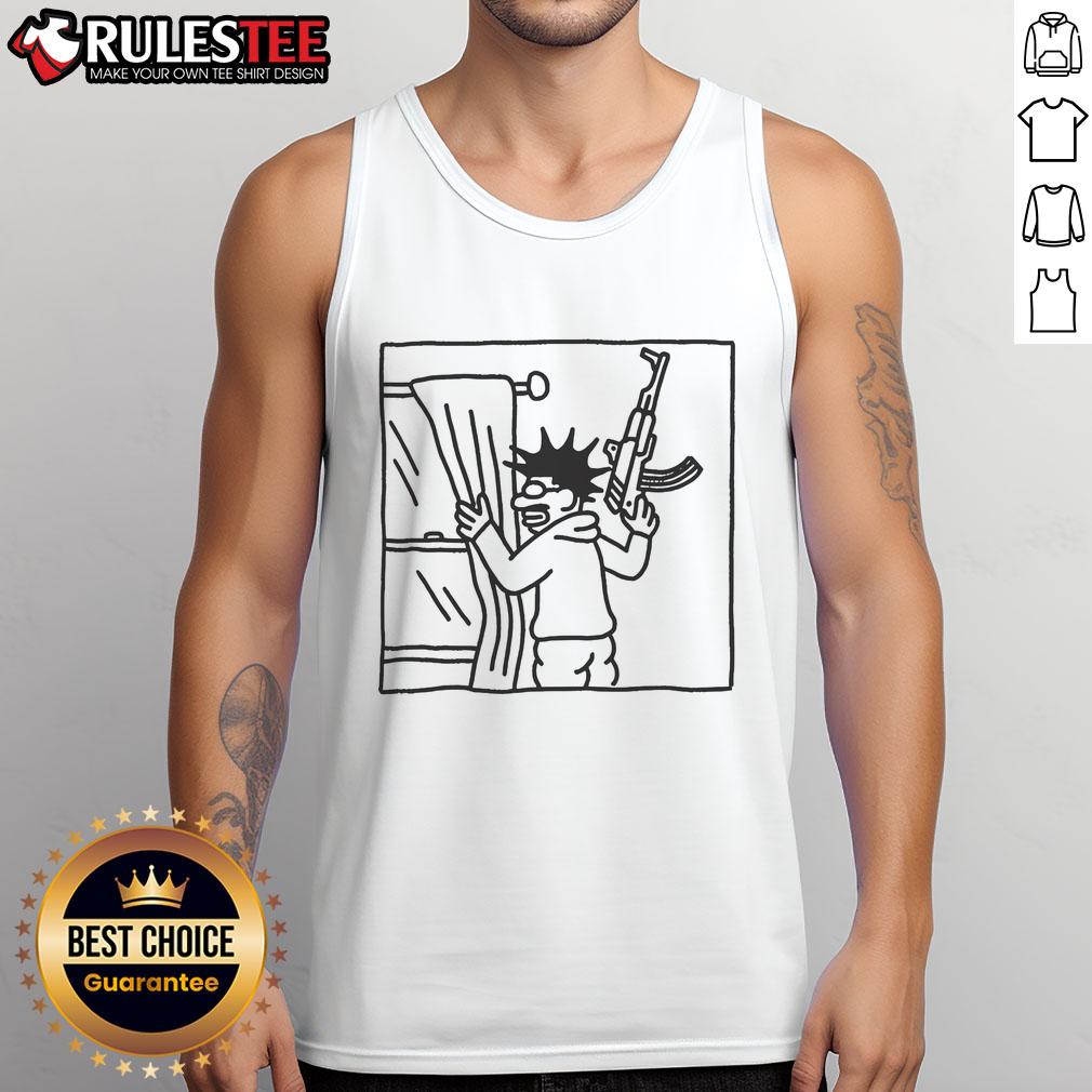 Top Awful Who'S That Peeking Through My Window Tank Top Top-Awful-Whos-That-Peeking-Through-My-Window-Tank-Top featuring a humorous design of a face peeking through a window.