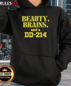 Stylish Top Beauty Brains and a DD 214 hoodie displayed on a mannequin, perfect for veterans and fashion enthusiasts.