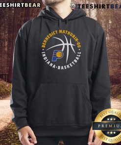 Top Bennedict Mathurin, Indiana Pacers basketball player, wearing a stylish hoodie while holding a basketball.
