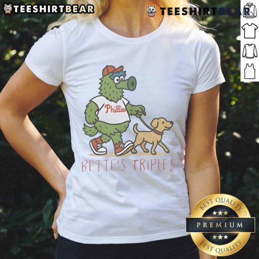 Top Bettes Triples Phillies Phanatic Ladies Tee featuring vibrant Philadelphia Phillies design for fans.