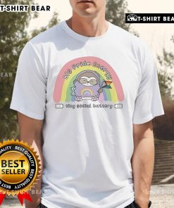 Top Big Pride Energy Tiny Social Battery T-Shirt showcasing vibrant colors and a fun design celebrating LGBTQ+ pride.