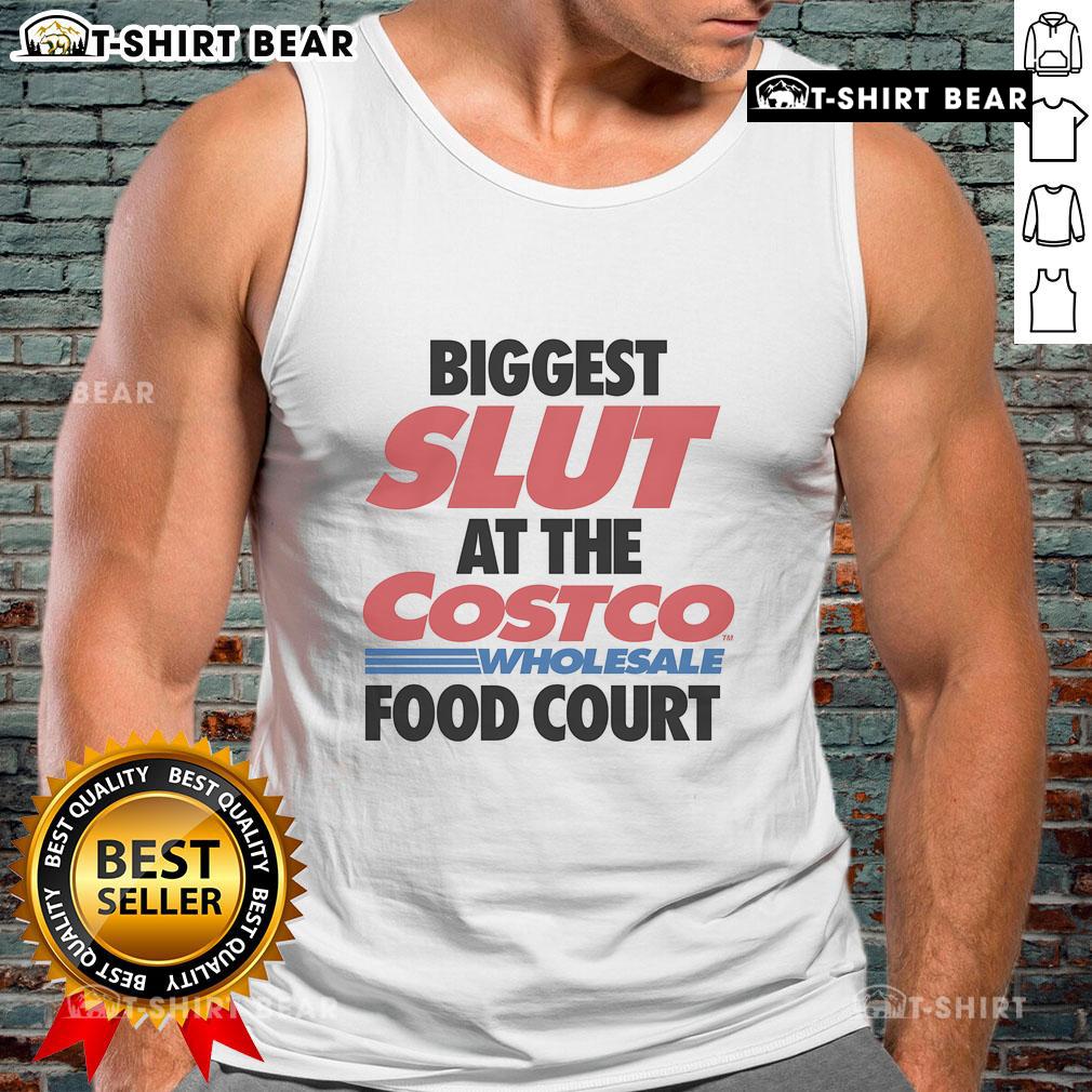 Top Biggest Slut At The Wholesale Food Court Tank Top Fashionable model in a tank top at the wholesale food court, showcasing trendy style and confidence.