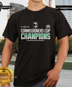 Top Binghamton Black Bears 2024-2025 Back To Back Commissioners Cup Champions T-Shirt featuring team logo and vibrant design.