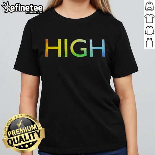 Top Bloc Party High Pride Rainbow Ladies Tee featuring vibrant rainbow design for LGBTQ+ pride celebrations.