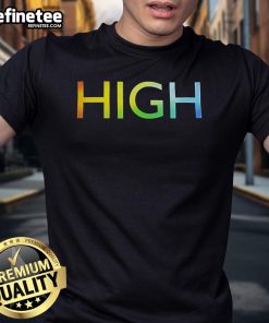 Top Bloc Party High Pride Rainbow T-Shirt featuring vibrant colors and a bold design, perfect for Pride celebrations.