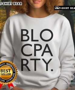 Top Bloc Party logo sweatshirt featuring vibrant colors and bold design, perfect for fans and stylish casual wear.