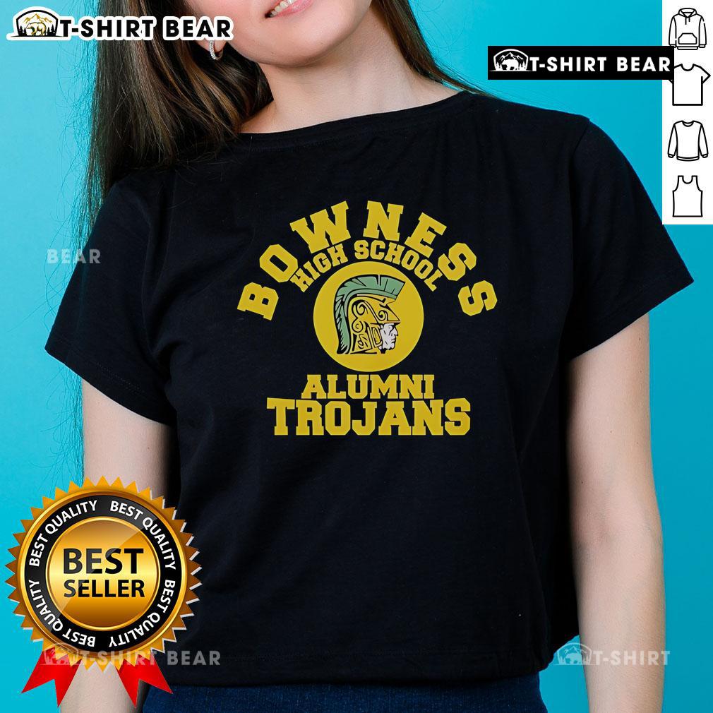 Top Bowness High School Alumni Trojans Ladies Tee Top Bowness High School Alumni Trojans Ladies Tee featuring school colors and logo, perfect for proud graduates.