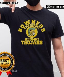 Alt Text: Top Bowness High School Alumni Trojans T-Shirt featuring school colors and logo, perfect for proud graduates.