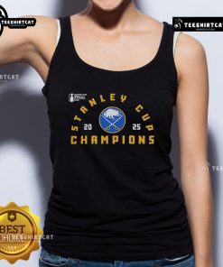Alt Text: Top Buffalo Sabres Black 2025 Stanley Cup Champions Tank Top showcasing team pride and stylish design.