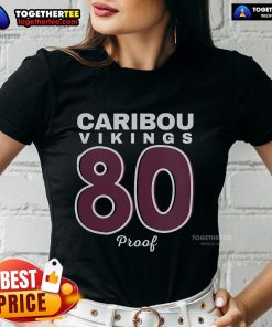 Top Caribou Vikings High School Class of 1980 proof ladies tee in vibrant colors, perfect for alumni celebrations.