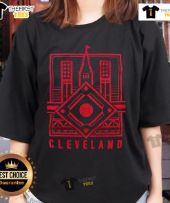 Alt Text: Top Cleveland baseball diamond linework design on a stylish ladies tee for sports fans and casual wear.