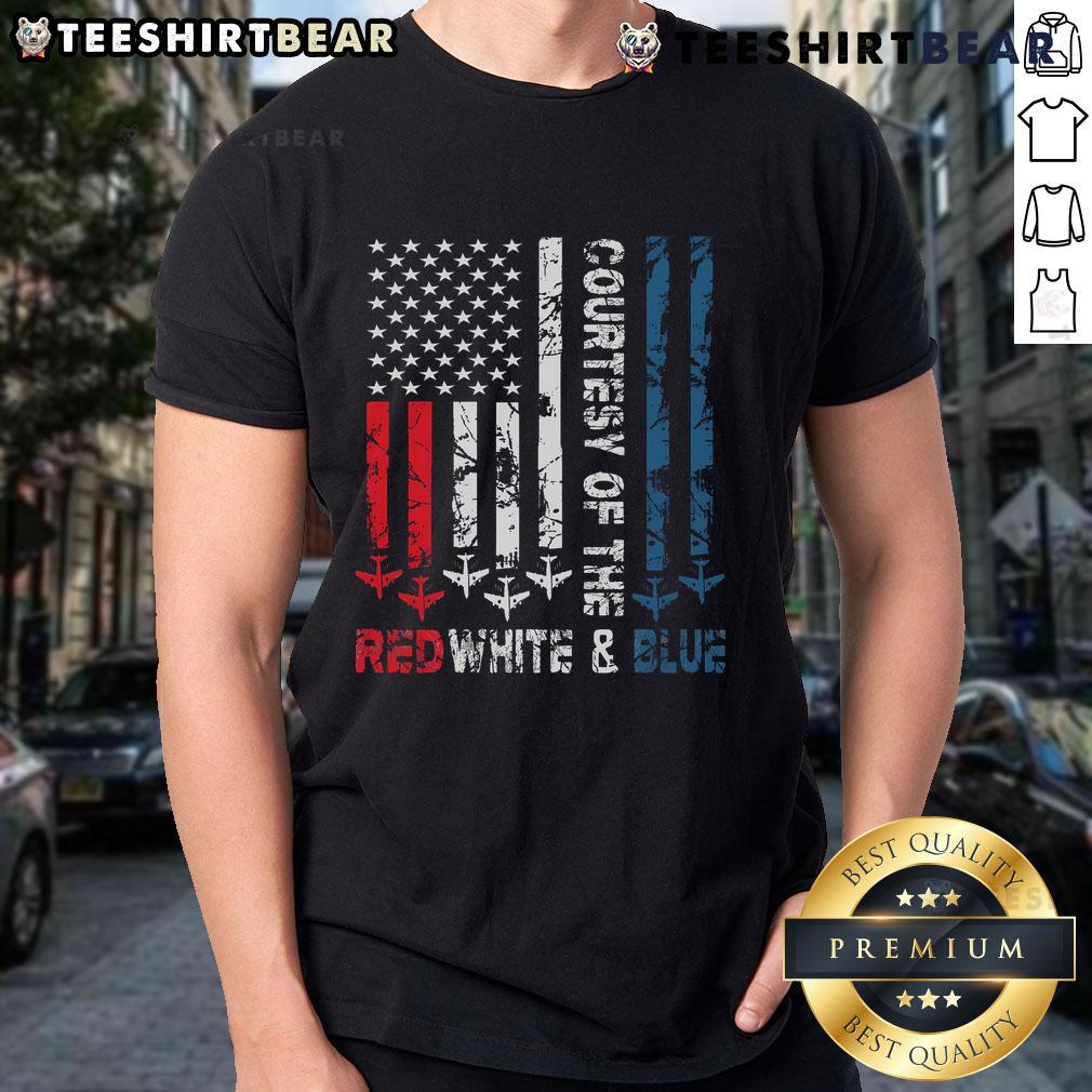 Top Courtesy Of The Red White And Blue Vintage America Us Flag T Shirt Alt Text: Vintage America US flag T-shirt featuring a bold red, white, and blue design, perfect for patriotic occasions.