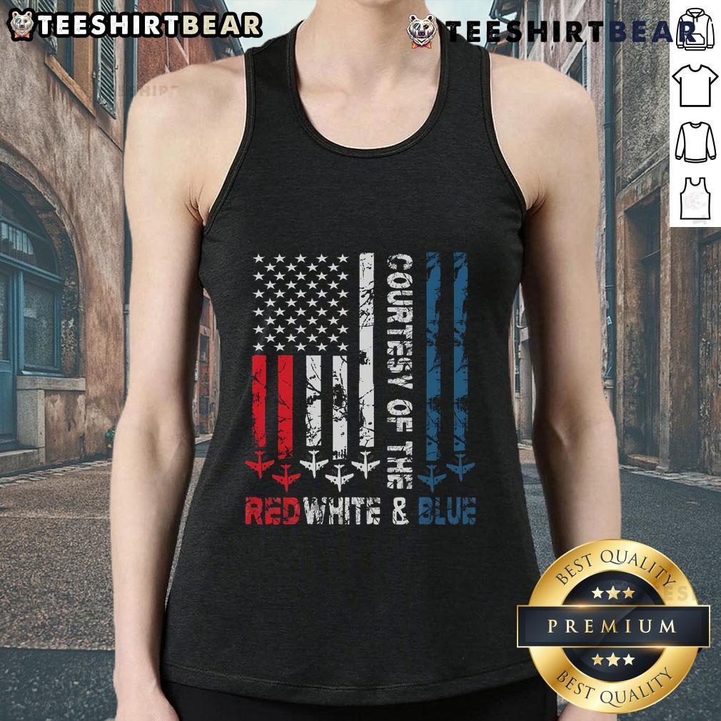 Top Courtesy Of The Red White And Blue Vintage America Us Flag Tank Top Vintage America US Flag tank top featuring red, white, and blue design for patriotic style and summer wear.