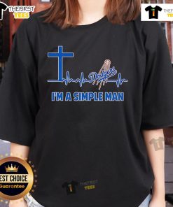 Alt Text: Top Cross Heartbeat Los Angeles Dodgers I'm A Simple Man ladies tee showcasing team pride and casual style.