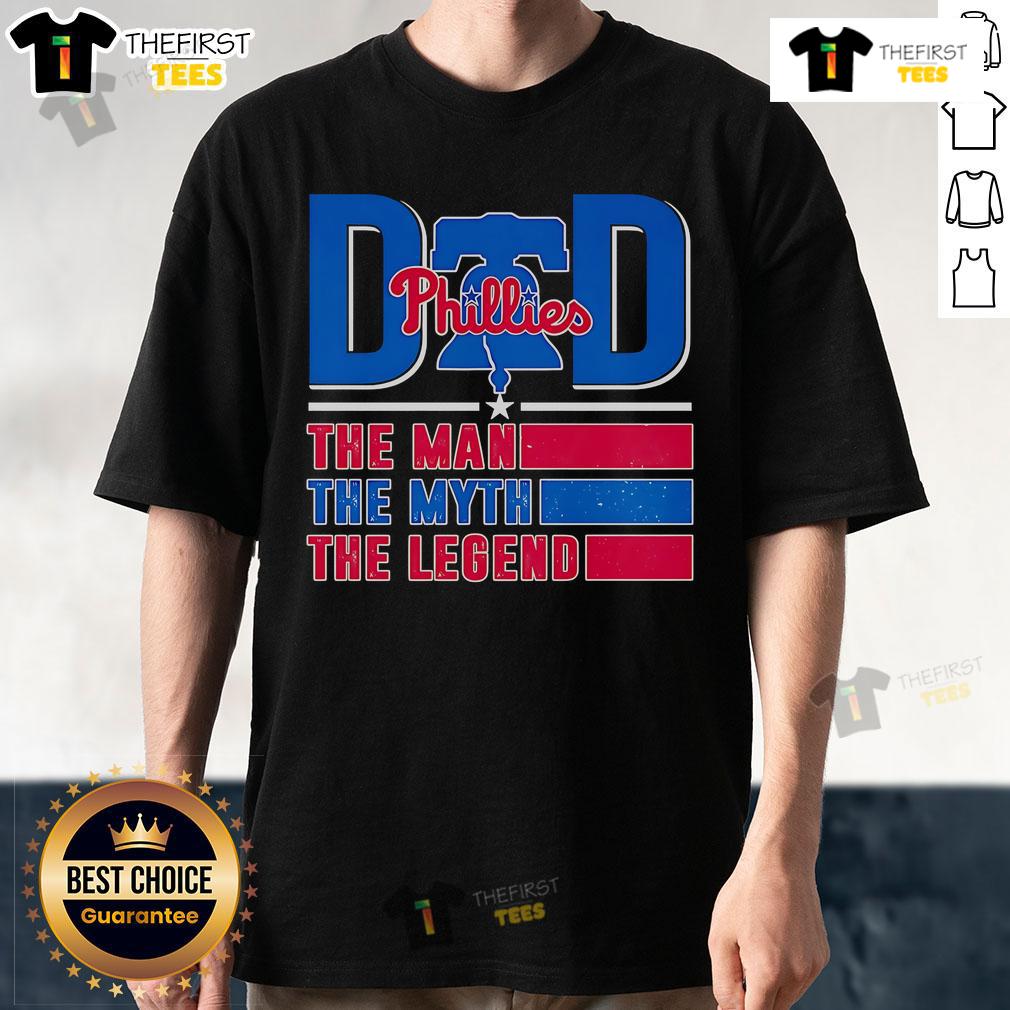 Top Dad The Man The Myth The Legend Philadelphia Phillies T Shirt Top Dad The Man The Myth The Legend Philadelphia Phillies T-Shirt in red, celebrating fatherhood and Phillies pride.