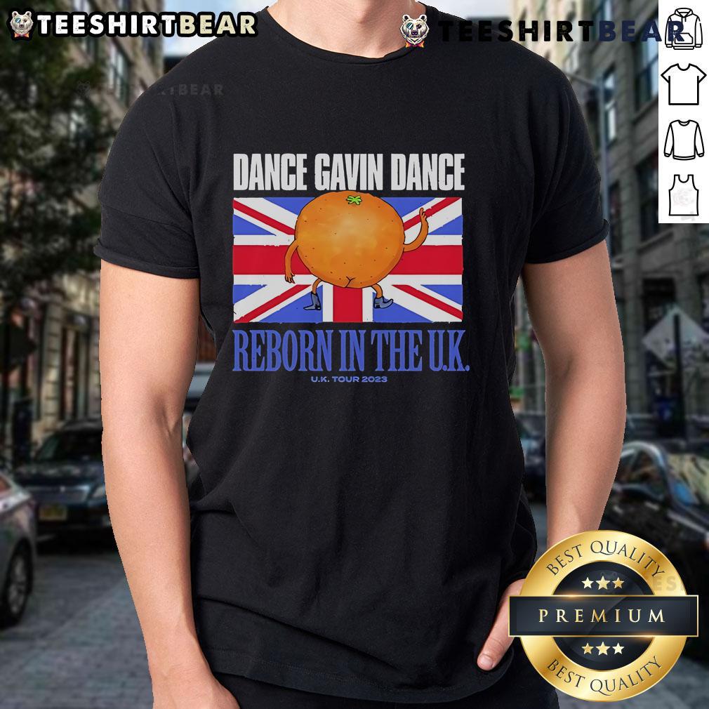 Top Dance Gavin Dance Reborn In The Uk Tour 2023 T Shirt Alt Text: Top Dance Gavin Dance Reborn In The UK Tour 2023 T-Shirt featuring vibrant design and tour details.