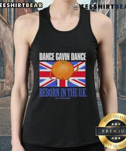 Top Dance Gavin Dance Reborn in the UK Tour 2023 tank top featuring vibrant design and tour details.