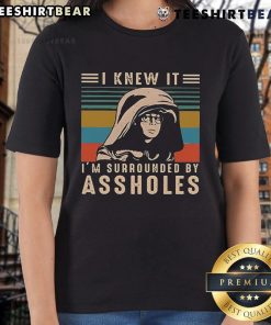 Top Dark Helmet 'I Knew It, I'm Surrounded by Assholes' Retro Vintage Ladies Tee in stylish black design.