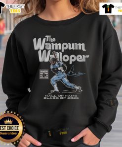 Alt Text: Top Dick Allen Hall of Fame Inductee Class of 2025 maroon sweatshirt featuring bold graphic design.