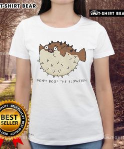 Alt Text: Cute ladies tee featuring 'Don't Boop The Blowfish' design with a playful puffer fish illustration.