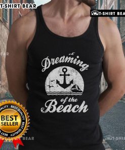 Model wearing Top Dreaming of the Beach tank top, embodying summer happiness with water, sand, and love vibes.