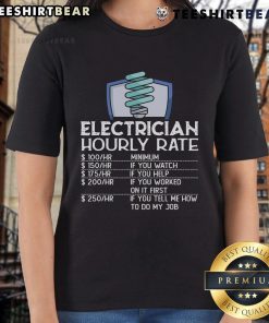 Funny electrician ladies tee showcasing top electrician hourly rate design with playful electricity graphics.