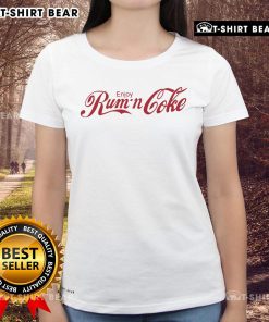 Alt Text: Stylish ladies tee featuring 'Top Enjoy Rum and Coke' graphic, perfect for casual outings and summer parties.