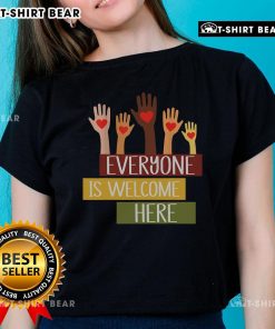 Idaho Teacher Ladies Tee featuring 'Everyone Is Welcome Here' design, promoting inclusivity and community spirit.