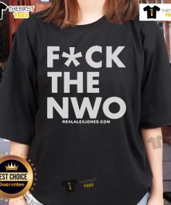 Womens 'Top Fk The NWO' tee by Alex Jones, featuring bold graphic design, perfect for activism and stylish casual wear.