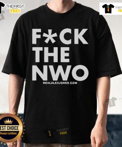 Top Fck The Nwo Alex Jones T-Shirt featuring bold text design, perfect for fans of conspiracy theories and alternative media.