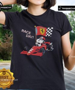 Top Ferrari Snoopy F1 Race Day Ladies Tee featuring vibrant graphics and a stylish design for racing fans.