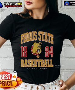Alt Text: Top Ferris State Bulldogs Basketball ladies tee featuring team logo and vibrant colors, perfect for fans.