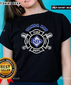 Alt Text: Top Fire Dept Tampa Bay Rays baseball ladies tee featuring team logo, perfect for fans and casual wear.