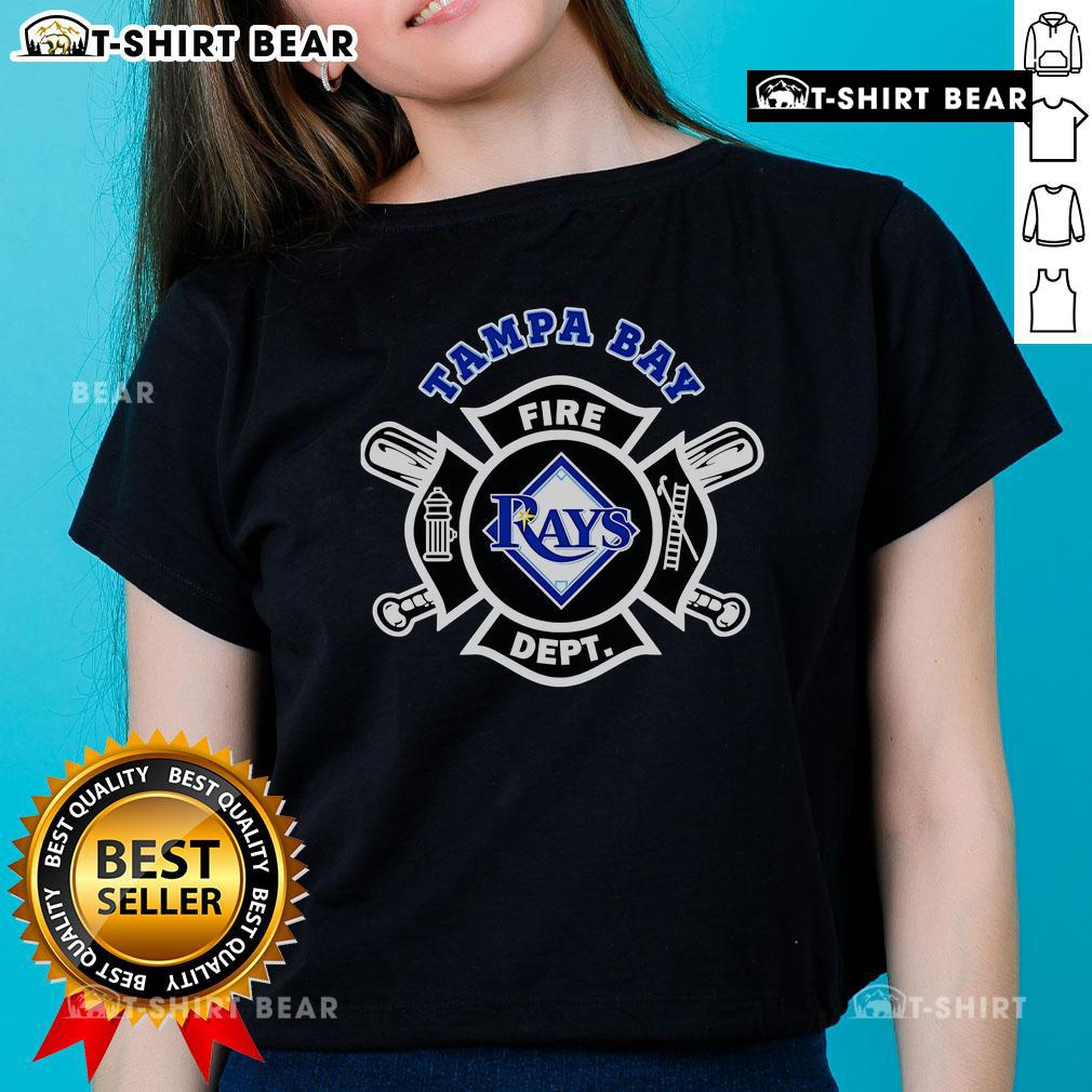 Top Fire Dept Tampa Bay Rays Baseball Ladies Tee Alt Text: Top Fire Dept Tampa Bay Rays baseball ladies tee featuring team logo, perfect for fans and casual wear.