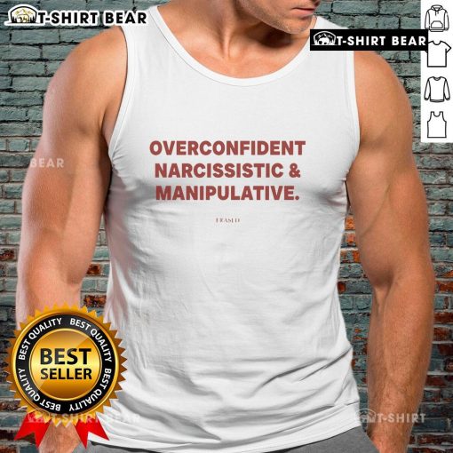 Overconfident narcissistic man wearing a 'Top Frased' tank top, showcasing bold style and personality.