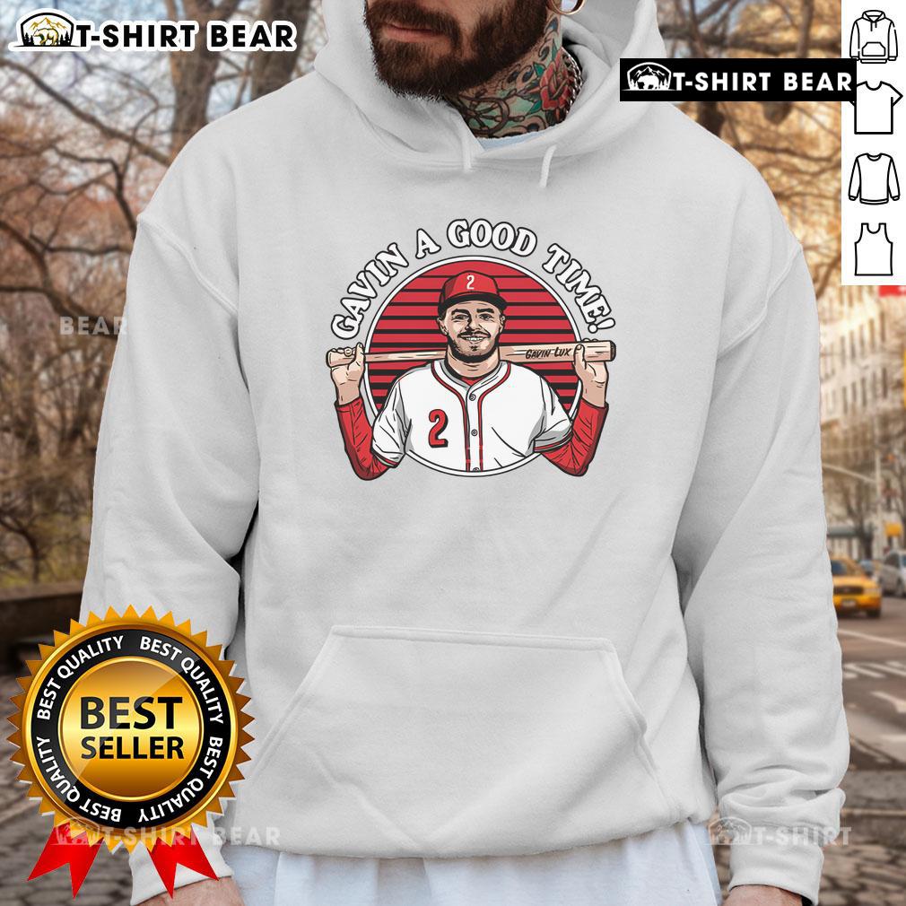 Top Gavin A Good Time Gavin Lux Hoodie Gavin Lux wearing a stylish hoodie, showcasing the Top Gavin A Good Time design for a trendy and comfortable look.