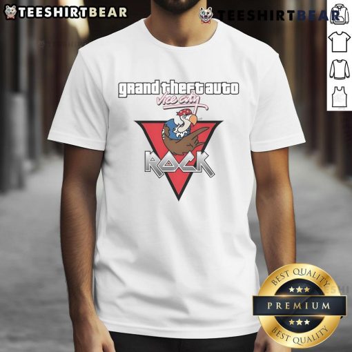Top Grand Theft Auto Vice City Rock T-Shirt featuring vibrant graphics and retro design inspired by the iconic video game.