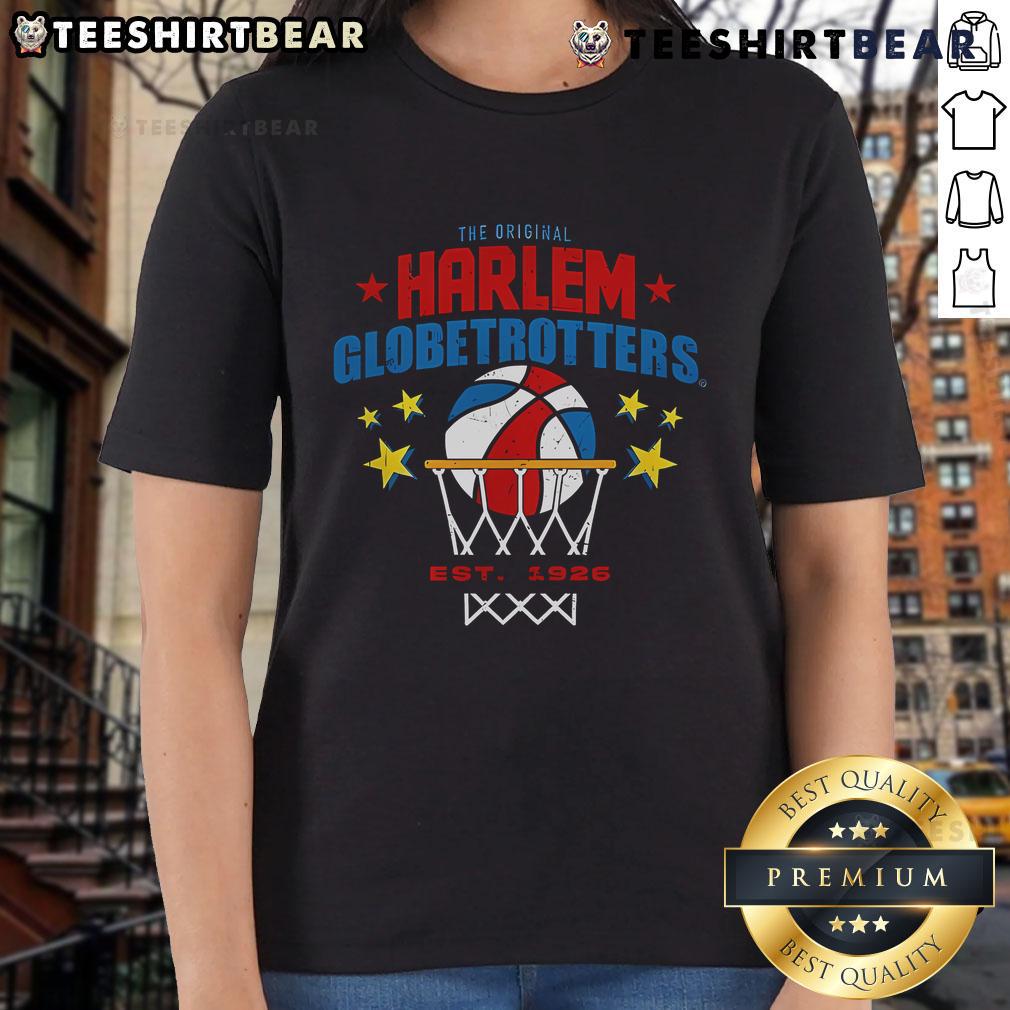 Top Harlem Globetrotters Nothing But Net Est 1926 Ladies Tee Alt Text: Top Harlem Globetrotters 'Nothing But Net' Est 1926 ladies tee featuring vibrant graphics and comfortable fit.