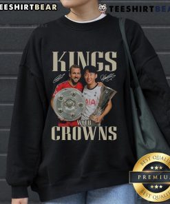 Limited edition sweatshirt featuring Harry Kane and Son Heung-Min as kings with crowns, perfect for football fans.