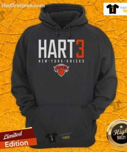 Top Hart 3 New York Knicks NBA Playoffs 2025 hoodie featuring team colors and logo for basketball fans.