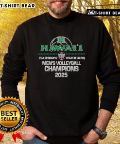 2025 Hawaii Rainbow Warriors Men's Volleyball Champions sweatshirt featuring vibrant team colors and logo design.