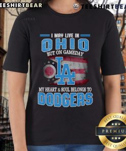 Stylish Dodgers ladies tee featuring 'I May Live in Ohio, But My Heart Belongs to Dodgers' for game day fans.