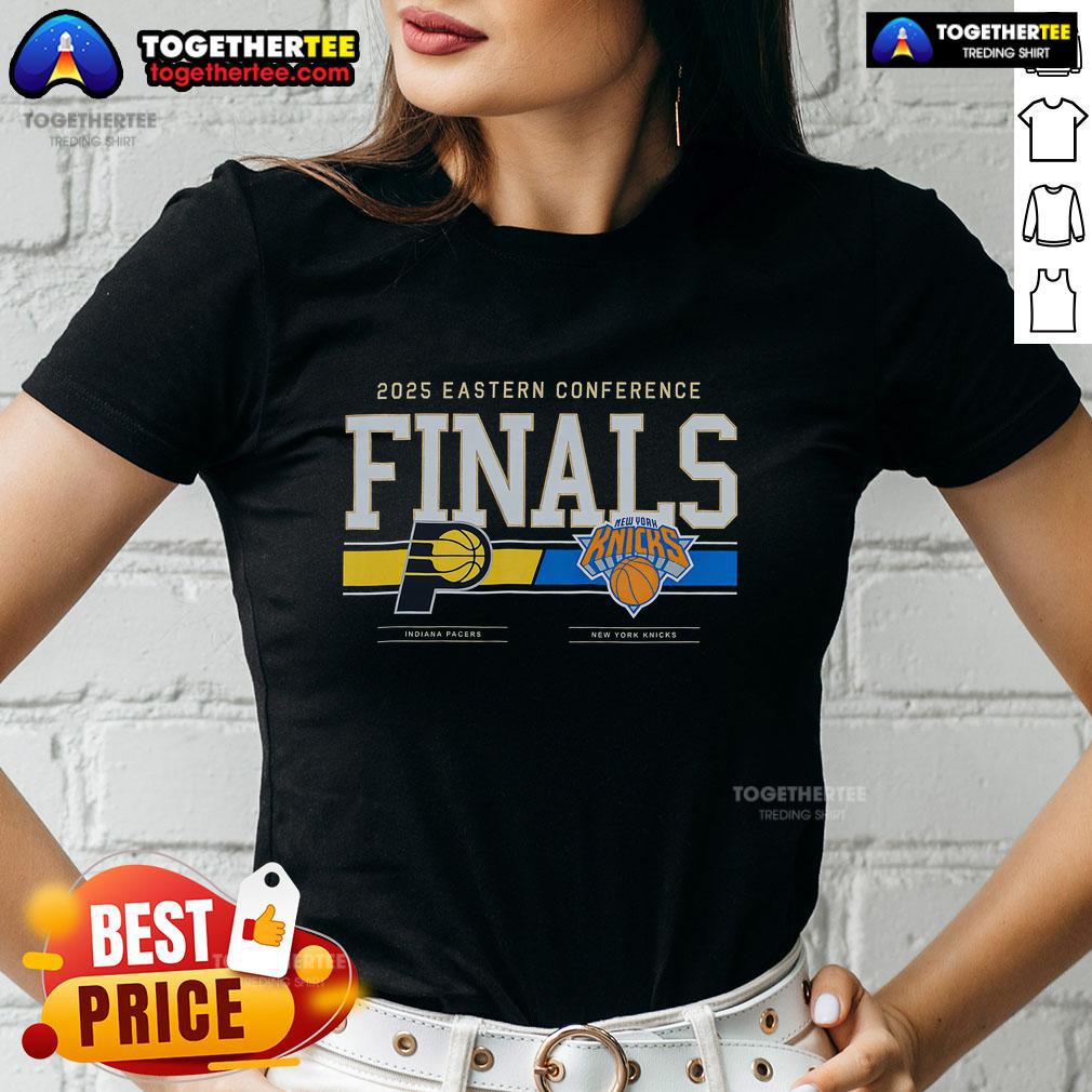 Top Indiana Pacers 2025 Eastern Conference Finals Matchup Ladies Tee Alt Text: Stylish ladies tee featuring the Indiana Pacers logo, perfect for fans celebrating the 2025 Eastern Conference Finals matchup.