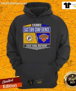 2025 Eastern Conference Finals hoodie featuring Indiana Pacers vs New York Knicks NBA Playoffs matchup design.