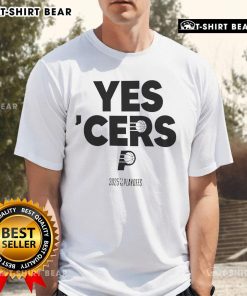 Alt Text: Top Indiana Pacers Yes Cers 2024-25 NBA Playoffs T-Shirt featuring team colors and logo for fans.