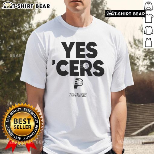 Alt Text: Top Indiana Pacers Yes Cers 2024-25 NBA Playoffs T-Shirt featuring team colors and logo for fans.