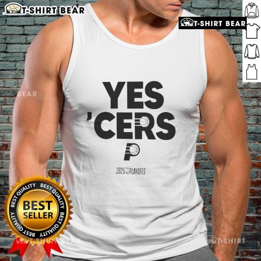 Top Indiana Pacers Yes 'Cers 2024-25 NBA Playoffs tank top featuring team colors and logo, perfect for fans.