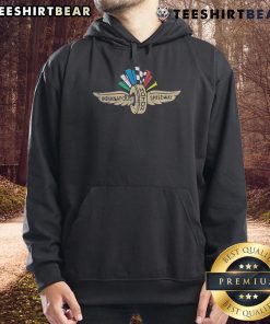 Top Indianapolis Motor Speedway Wing Wheel Flag Logo Hoodie showcasing iconic motorsport design and vibrant colors.